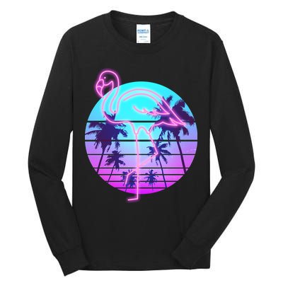 Retro Eighties 80's Neon Flamingo Emblem Tall Long Sleeve T-Shirt
