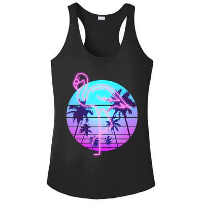Retro Eighties 80's Neon Flamingo Emblem Ladies PosiCharge Competitor Racerback Tank