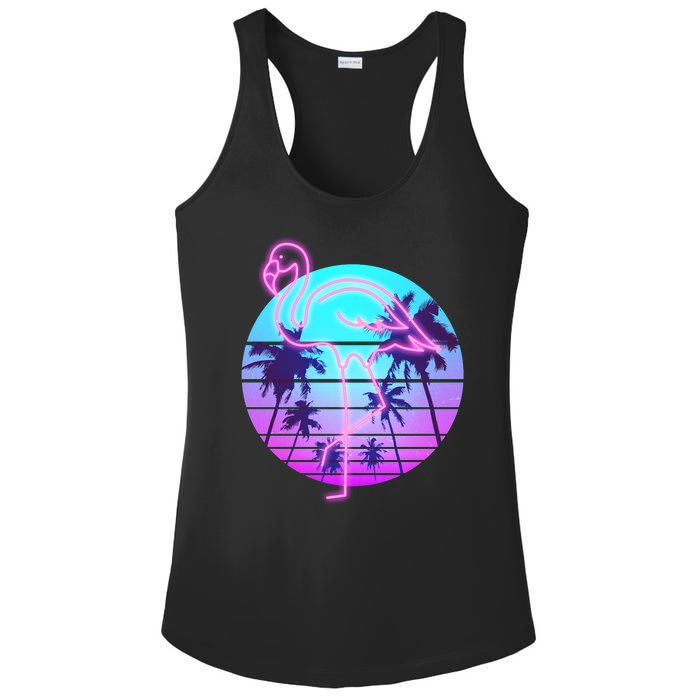 Retro Eighties 80's Neon Flamingo Emblem Ladies PosiCharge Competitor Racerback Tank