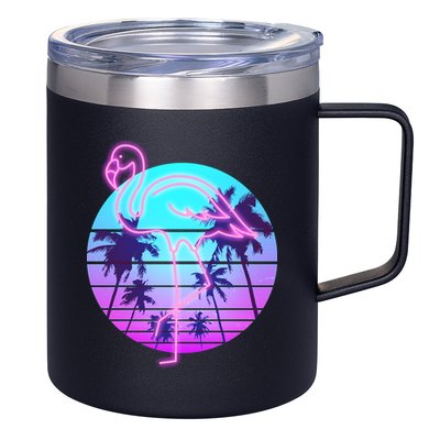 Retro Eighties 80's Neon Flamingo Emblem 12oz Stainless Steel Coffee Mug