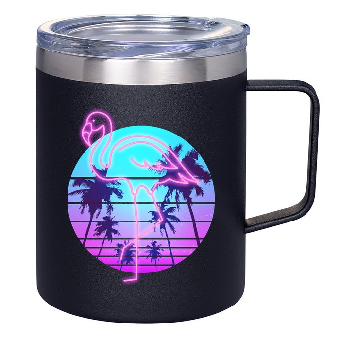 Retro Eighties 80's Neon Flamingo Emblem 12oz Stainless Steel Coffee Mug
