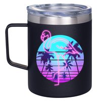 Retro Eighties 80's Neon Flamingo Emblem 12oz Stainless Steel Coffee Mug
