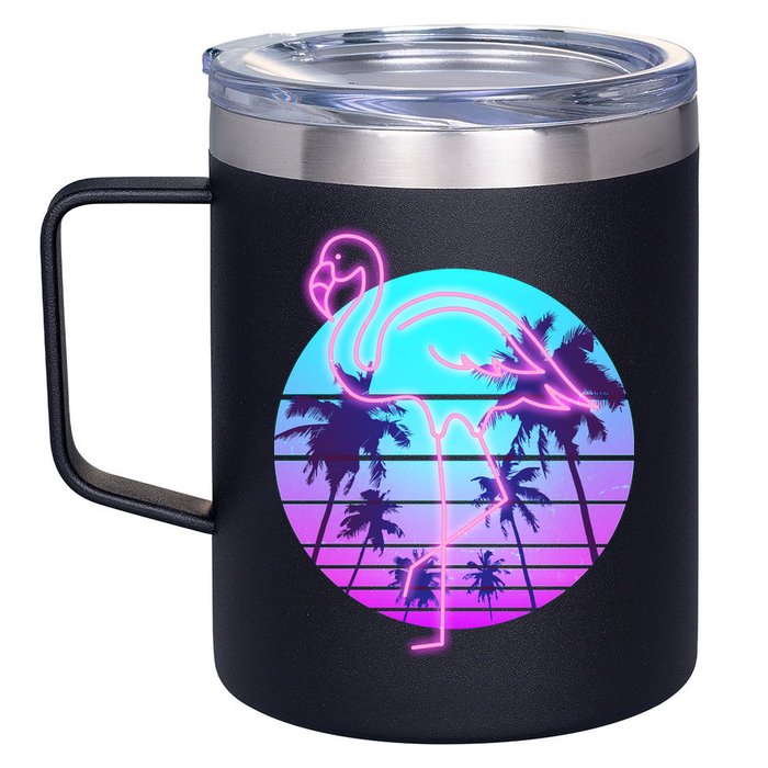 Retro Eighties 80's Neon Flamingo Emblem 12oz Stainless Steel Coffee Mug