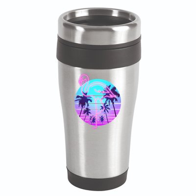 Retro Eighties 80's Neon Flamingo Emblem 16oz Travel Tumbler