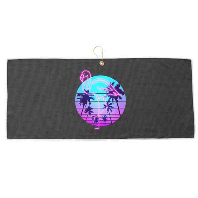 Retro Eighties 80's Neon Flamingo Emblem Large Microfiber Waffle Golf Towel