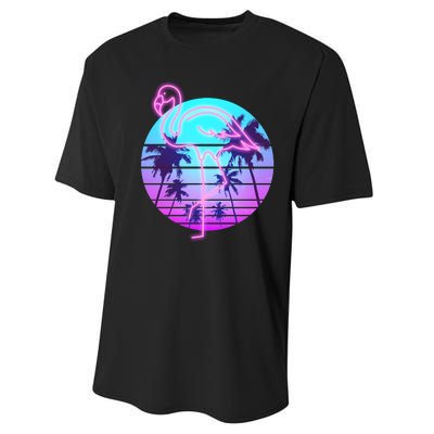 Retro Eighties 80's Neon Flamingo Emblem Performance Sprint T-Shirt