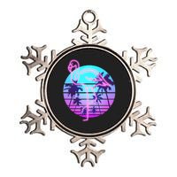 Retro Eighties 80's Neon Flamingo Emblem Metallic Star Ornament