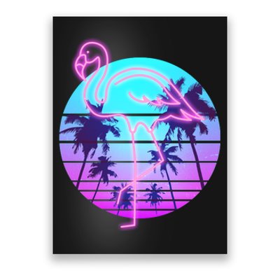 Retro Eighties 80's Neon Flamingo Emblem Poster