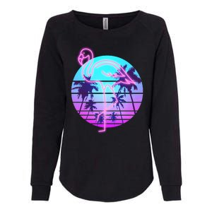 Retro Eighties 80's Neon Flamingo Emblem Womens California Wash Sweatshirt