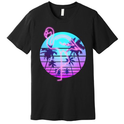 Retro Eighties 80's Neon Flamingo Emblem Premium T-Shirt