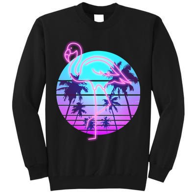 Retro Eighties 80's Neon Flamingo Emblem Tall Sweatshirt