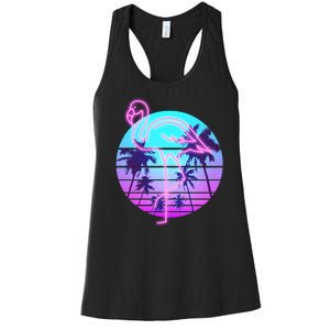 Retro Eighties 80's Neon Flamingo Emblem Women's Racerback Tank