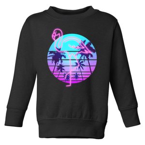 Retro Eighties 80's Neon Flamingo Emblem Toddler Sweatshirt