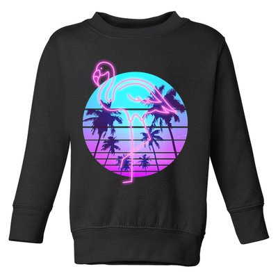 Retro Eighties 80's Neon Flamingo Emblem Toddler Sweatshirt