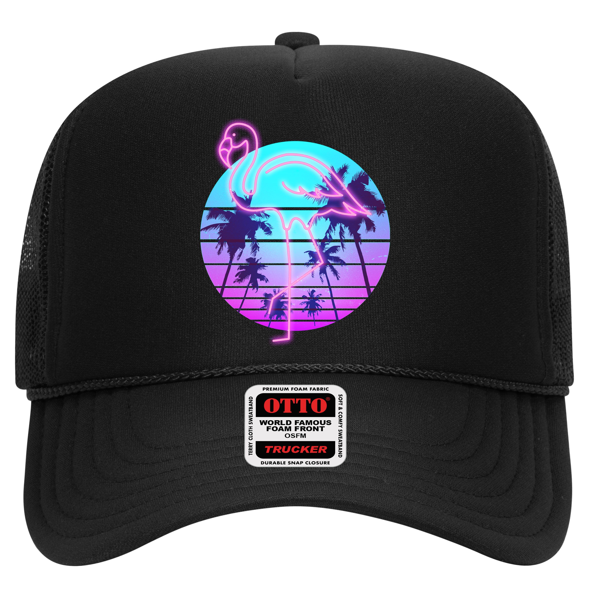 Retro Eighties 80's Neon Flamingo Emblem Hat