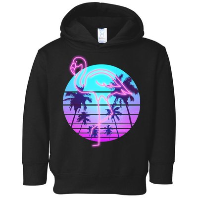 Retro Eighties 80's Neon Flamingo Emblem Toddler Hoodie