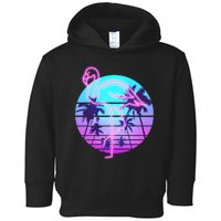 Retro Eighties 80's Neon Flamingo Emblem Toddler Hoodie