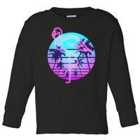 Retro Eighties 80's Neon Flamingo Emblem Toddler Long Sleeve Shirt