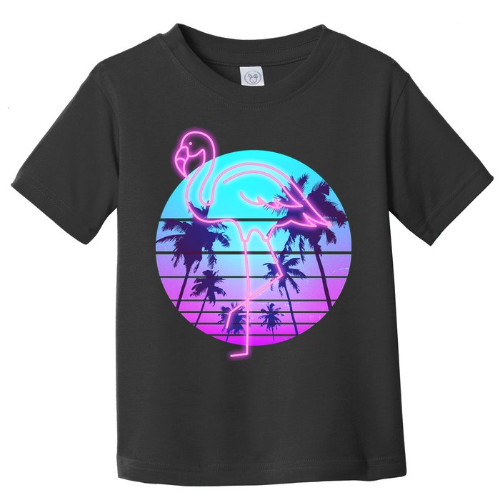 Retro Eighties 80's Neon Flamingo Emblem Toddler T-Shirt