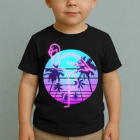 Retro Eighties 80's Neon Flamingo Emblem Toddler T-Shirt