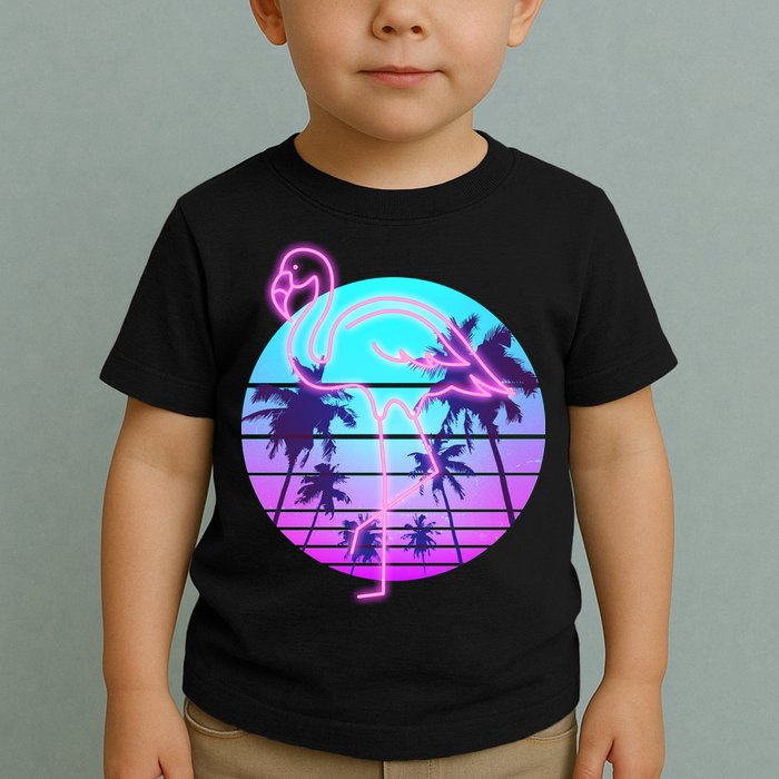 Retro Eighties 80's Neon Flamingo Emblem Toddler T-Shirt