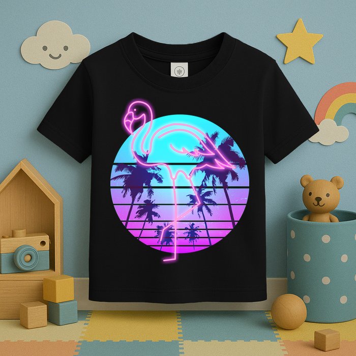 Retro Eighties 80's Neon Flamingo Emblem Toddler T-Shirt