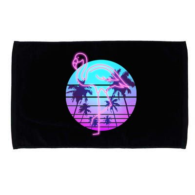 Retro Eighties 80's Neon Flamingo Emblem Microfiber Hand Towel