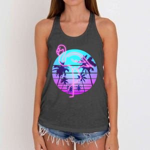 Retro Eighties 80's Neon Flamingo Emblem Women's Knotted Racerback Tank