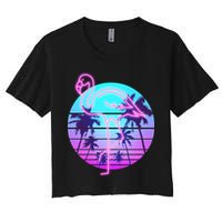 Retro Eighties 80's Neon Flamingo Emblem Crop Top