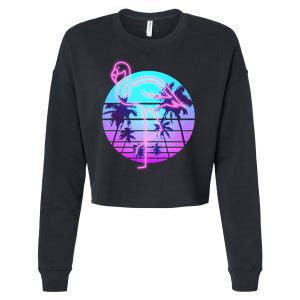 Retro Eighties 80's Neon Flamingo Emblem Cropped Pullover Crew