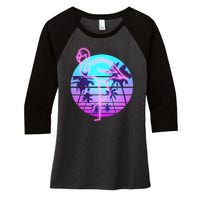 Retro Eighties 80's Neon Flamingo Emblem Women's Tri-Blend 3/4-Sleeve Raglan Shirt