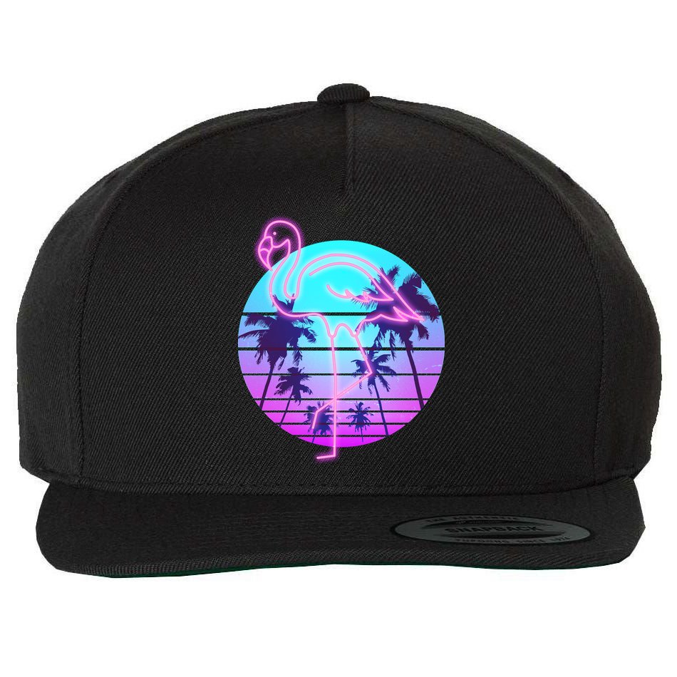 Retro Eighties 80's Neon Flamingo Emblem Wool Snapback Cap