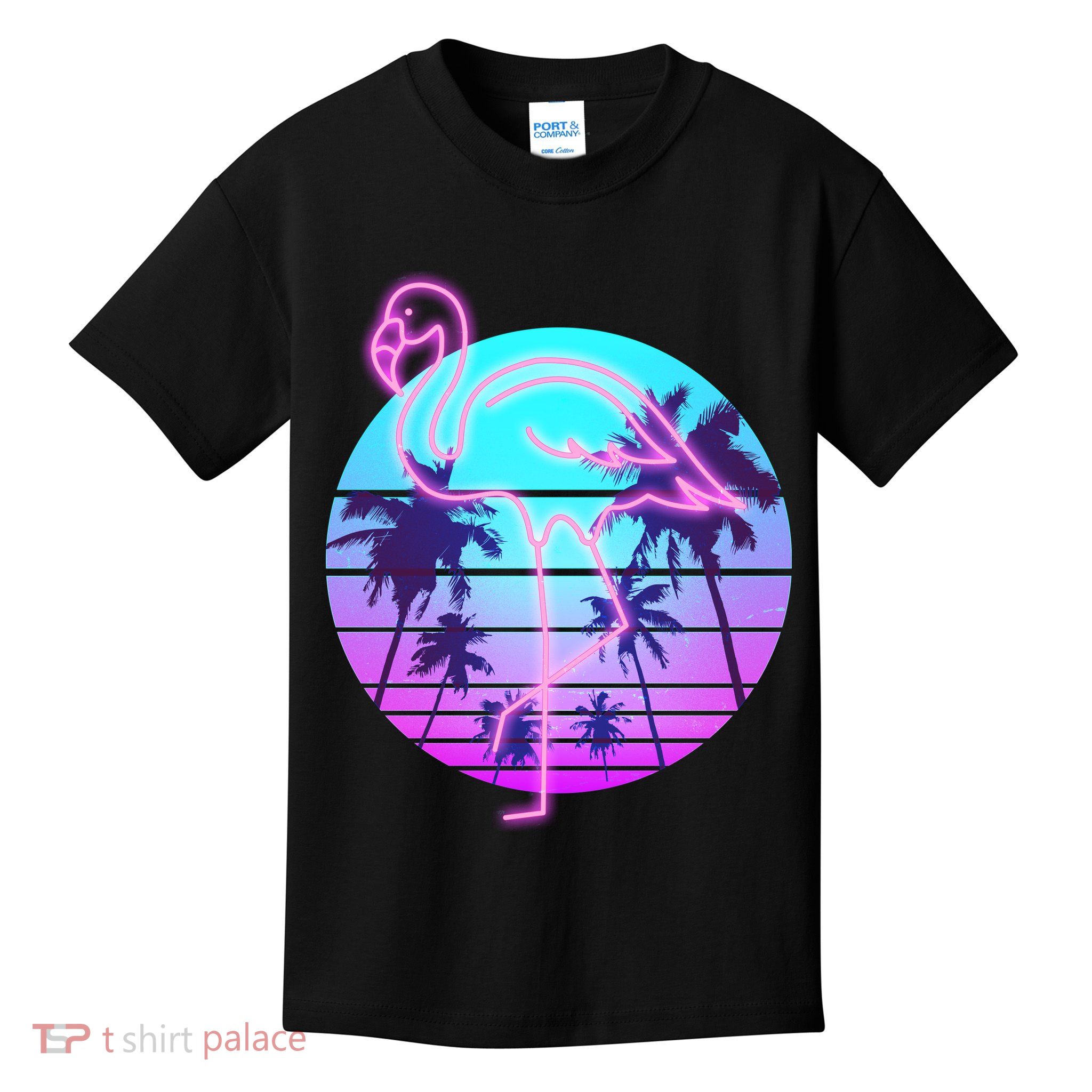Retro Eighties 80's Neon Flamingo Emblem Kids T-Shirt