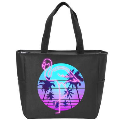 Retro Eighties 80's Neon Flamingo Emblem Zip Tote Bag