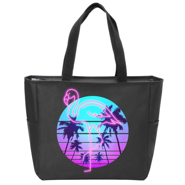 Retro Eighties 80's Neon Flamingo Emblem Zip Tote Bag