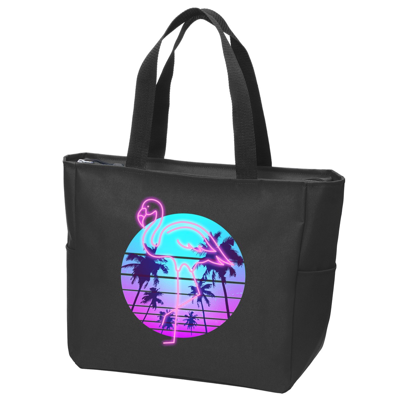 Retro Eighties 80's Neon Flamingo Emblem Zip Tote Bag