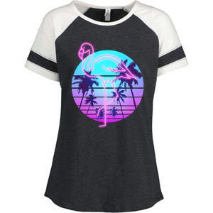 Retro Eighties 80's Neon Flamingo Emblem Enza Ladies Jersey Colorblock Tee