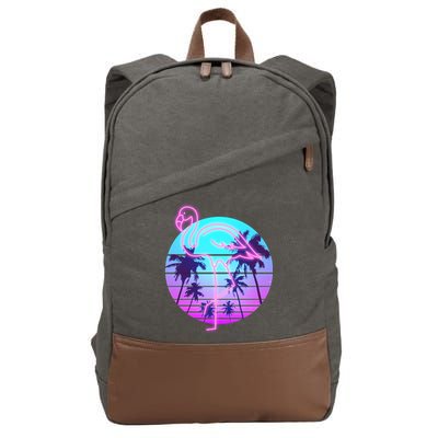 Retro Eighties 80's Neon Flamingo Emblem Cotton Canvas Backpack