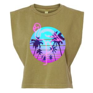 Retro Eighties 80's Neon Flamingo Emblem Garment-Dyed Women's Muscle Tee