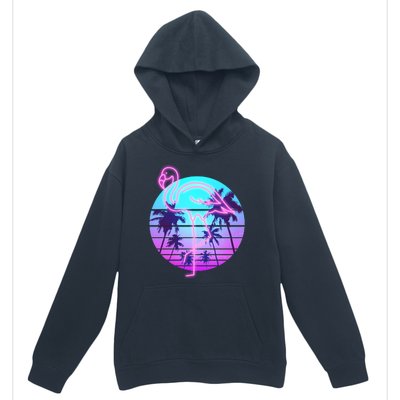 Retro Eighties 80's Neon Flamingo Emblem Urban Pullover Hoodie