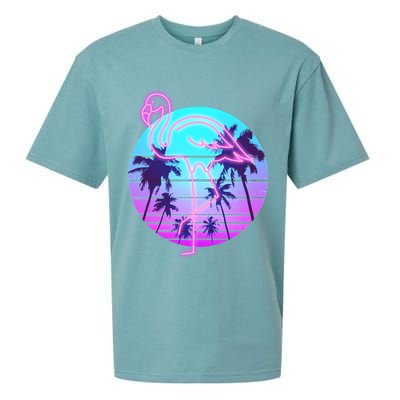 Retro Eighties 80's Neon Flamingo Emblem Sueded Cloud Jersey T-Shirt
