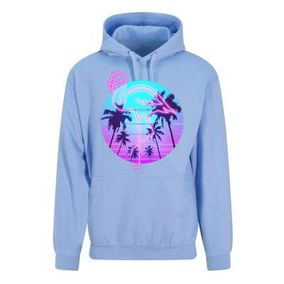 Retro Eighties 80's Neon Flamingo Emblem Unisex Surf Hoodie