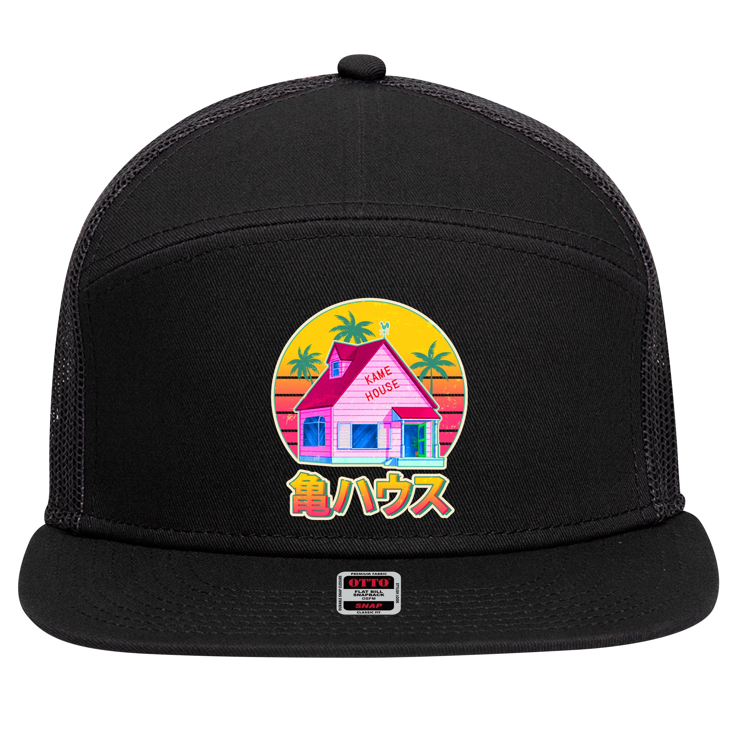 Retro Eighties 80's Anime Kame House 7 Panel Mesh Trucker Snapback Hat