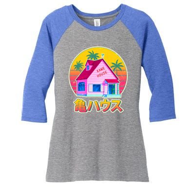 Retro Eighties 80's Anime Kame House Women's Tri-Blend 3/4-Sleeve Raglan Shirt