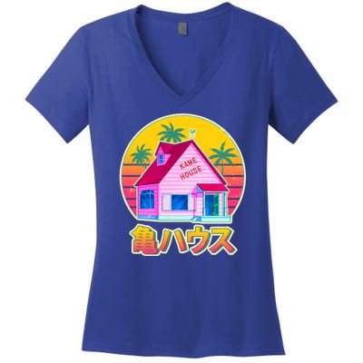 Retro Eighties 80's Anime Kame House Women's V-Neck T-Shirt