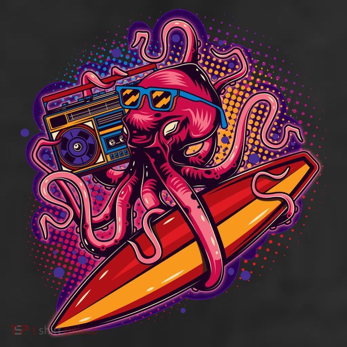 Retro Eighties 80's Surfer Octopus Cool Comfort Performance Bucket Hat
