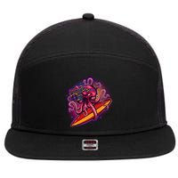 Retro Eighties 80's Surfer Octopus 7 Panel Mesh Trucker Snapback Hat