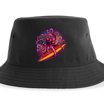 Retro Eighties 80's Surfer Octopus Sustainable Bucket Hat