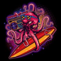 Retro Eighties 80's Surfer Octopus Flatbill Hat