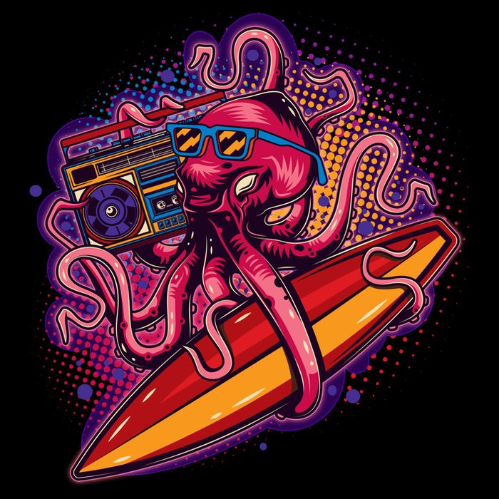 Retro Eighties 80's Surfer Octopus Flatbill Hat